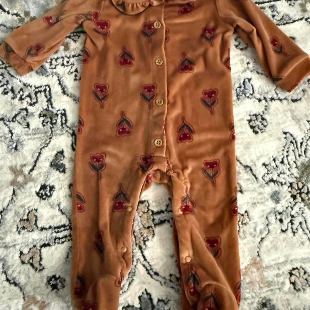 Snug - Foral Print Boho One Piece Velour Natural 0-3‎